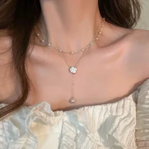 Floral Pendant with Pearl Drop Necklace